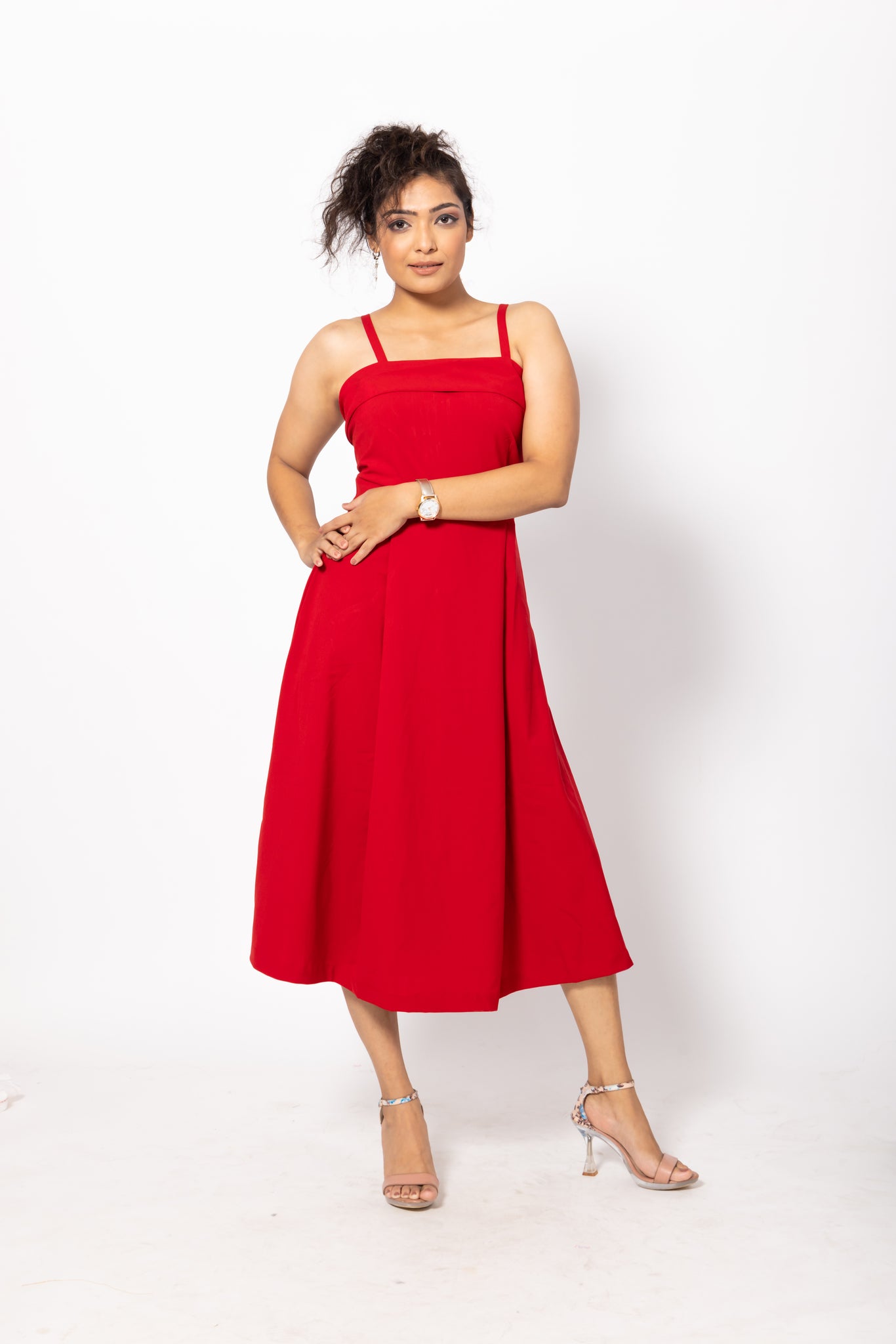 Bold Red Valentine Midi Dress with Straps